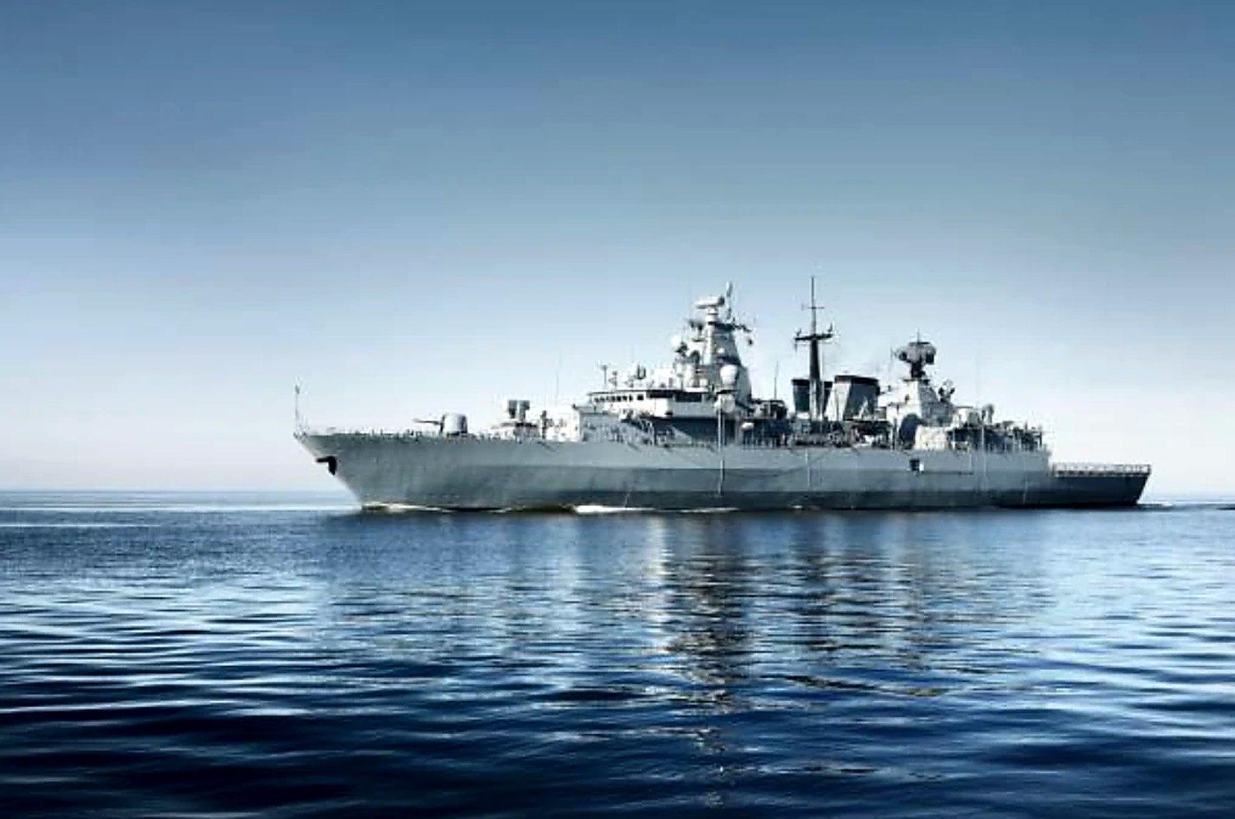 A navy frigate underway at sea