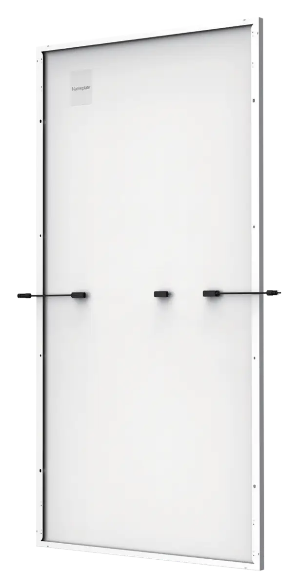 The same panel, back, with its junction box and cables