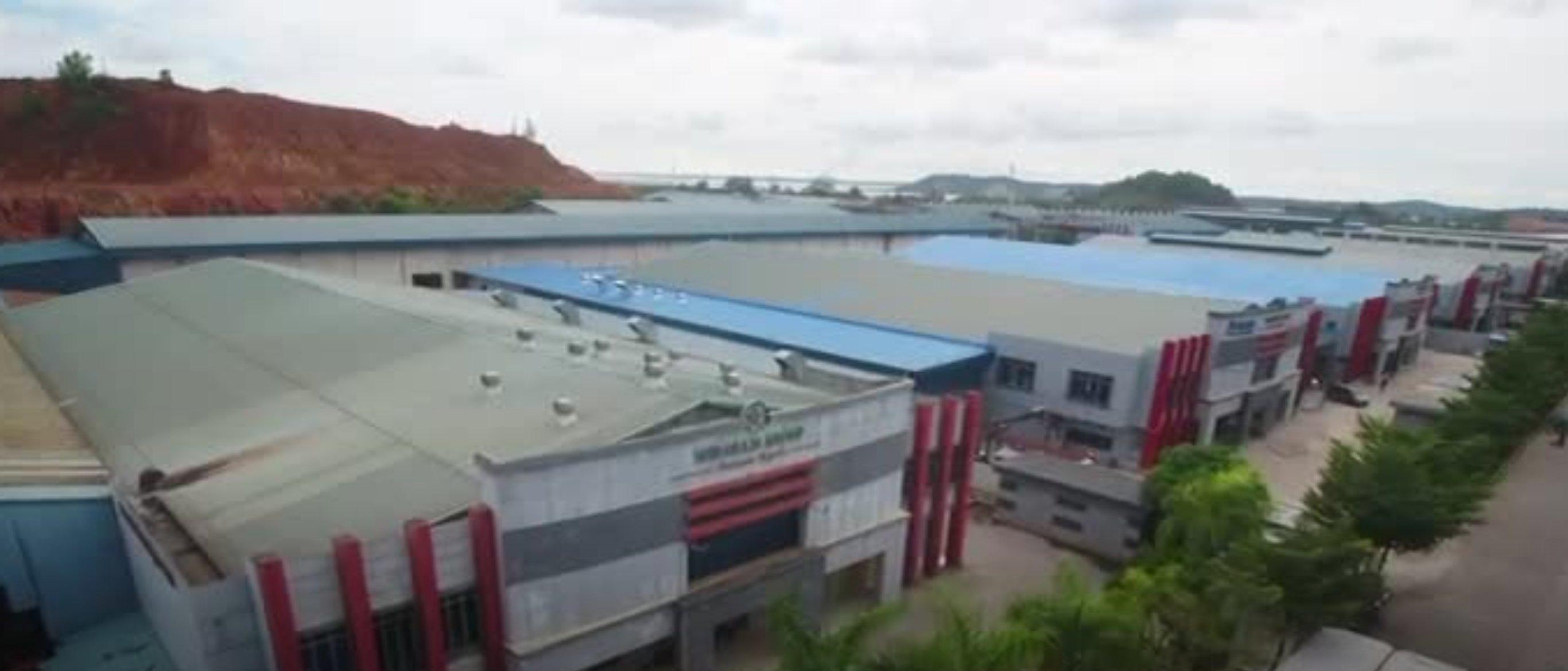 Factory buildings at Wiraraja Industrial Park, seen from the air
