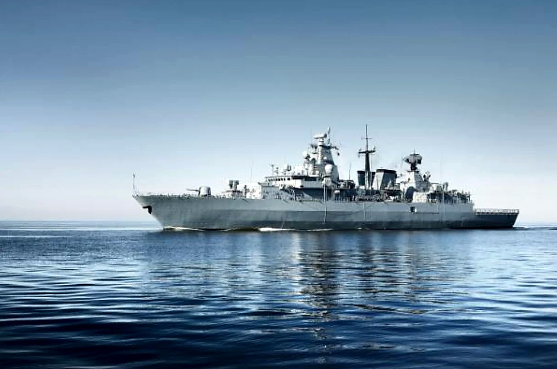 Navy frigate underway at sea